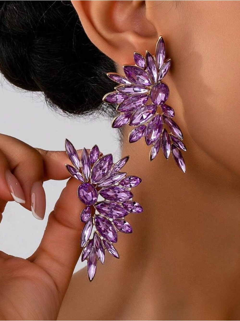 Elegant Purple Crystal Statement Earrings - Women Jewelry